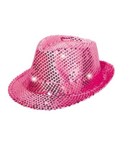 Trilby hoed met LED lichten en glitters - magenta