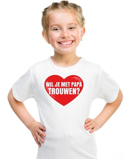 Huwelijksaanzoek t-shirt Wil je met papa trouwen wit kinderen XS (110-116)
