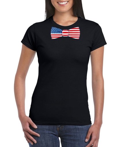 Zwart t-shirt met Amerikaanse vlag strikje / vlinderdas dames -  Amerika supporter XL