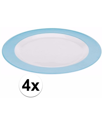 4 x bord plat melamine wit met blauwe rand 23 cm