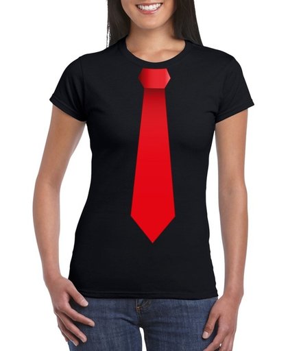 Zwart t-shirt met rode stropdas dames L
