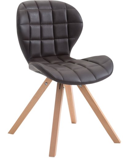 Clp Design retro stoel ALYSSA, bezoekersstoel, woonkamerstoel, eetkamerstoel, objectstoel, vergaderstoel, vierkant beukenhouten frame, bekleding van kunstleer - donkerbruin, kleur onderstel : natura,