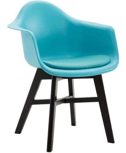 Clp Bezoekersstoel CALGARY, eetkamerstoel, wachtkamerstoel, houten onderstel,kunststof zitting met kunstlederen overtrek, - blauw, kleur onderstel : zwart
