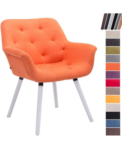 Clp Luxueuze bezoekersstoel CASSIDY club stoel, beklede eetkamerstoel met armleuning, belastbaar tot 150 kg - oranje houten onderstel kleur wit (eiken)