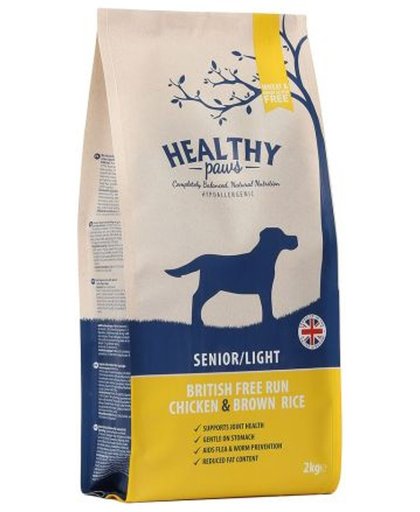Healthy paws senior / light vrije uitloop kip / zilvervliesrijst hondenvoer 2 kg