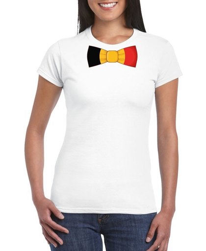 Wit t-shirt met Belgie vlag strikje dames -  Belgie supporter S