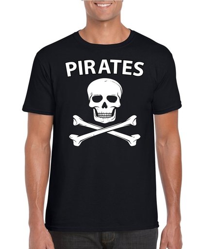 Piraten verkleed shirt zwart heren - Piraten kostuum - Verkleedkleding 2XL