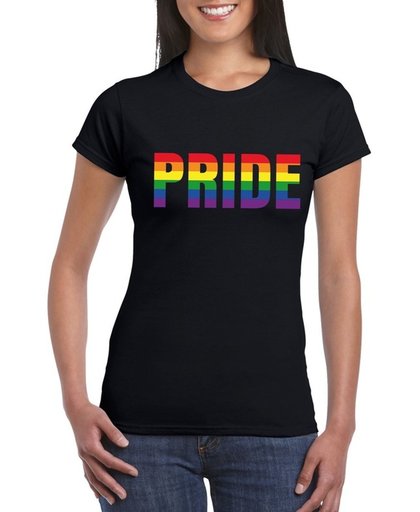 Pride regenboog tekst shirt zwart dames - LGBT/ Lesbische shirts XL
