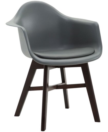 Clp Bezoekersstoel CALGARY, eetkamerstoel, wachtkamerstoel, houten onderstel,kunststof zitting met kunstlederen overtrek, - grijs, kleur onderstel : cappucino,