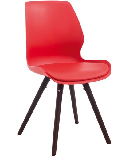 Clp Bezoekersstoel PERTH, eetkamerstoel, wachtkamerstoel, kunststof zitting met een kunstleder kussen - rood, kleur onderstel : rond cappucino,