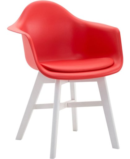 Clp Bezoekersstoel CALGARY, eetkamerstoel, wachtkamerstoel, houten onderstel,kunststof zitting met kunstlederen overtrek, - rood, kleur onderstel : wit,