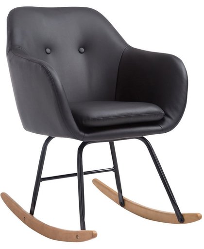 Clp Schommelstoel AVALON, schommelstoel met metalen frame, verstelbare stoel met houten rails, kunstlederen stoel - zwart