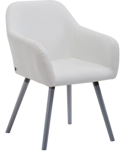 Clp Bezoekersstoel ACHAT V2, eetkamerstoel, wachtkamerstoel, conferentiestoel, keukenstoel, met armleuning, maximaal laadvermogen 150 kg, houten frame, met vloerbeschermers, bekleding van kunstleder - wit kleur onderstel : grijs