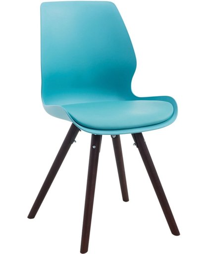 Clp Bezoekersstoel PERTH, eetkamerstoel, wachtkamerstoel, kunststof zitting met een kunstleder kussen - blauw, kleur onderstel : rond cappucino,
