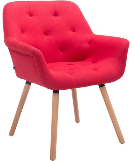 Clp Luxueuze bezoekersstoel CASSIDY club stoel, beklede eetkamerstoel met armleuning, belastbaar tot 150 kg - rood houten onderstel kleur natura (eiken)