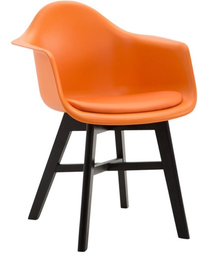 Clp Bezoekersstoel CALGARY, eetkamerstoel, wachtkamerstoel, houten onderstel,kunststof zitting met kunstlederen overtrek, - oranje, kleur onderstel : zwart
