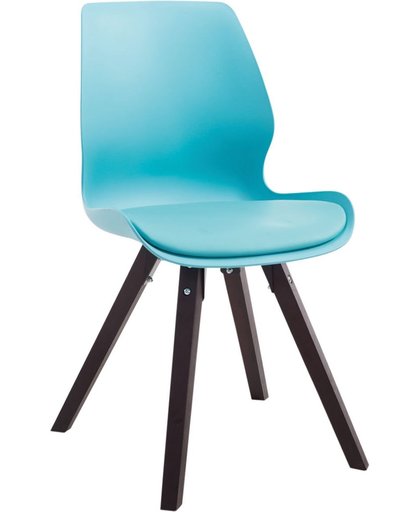 Clp Bezoekersstoel PERTH, eetkamerstoel, wachtkamerstoel, kunststof zitting met een kunstleder kussen - blauw, kleur onderstel : vierkant cappucino,
