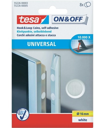 TESA On & Off Klittenband rondjes (Ø) 16 mm Wit 8 Stuks