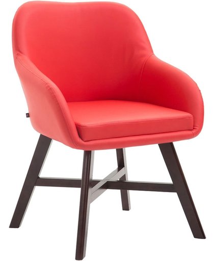 Clp Eetkamerstoel KEPLER, wachtkamerstoel met armleuningen, bezoekersstoel met beukenhouten frame, keukenstoel, bekleding van kunstleer - rood, kleur onderstel : walnoot,