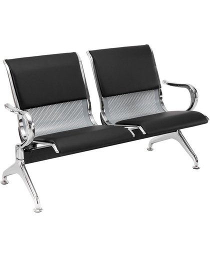 Clp Wachtbank AIRPORT - metalen zitbank voor 2, 3 of 4 zitplaatsen, luchthaven stijl, belastbaar tot 800 kg, kunstleer - zitting kunstleer zwart / zwart 110 x 50 cm (2er)
