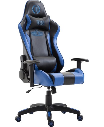 Clp Racing bureaustoel BOAVISTA , Gaming stoel, max. laadvermogen tot 136 kg, met / zonder voetensteun, directiestoel met kantelmechanisme, in hoogte verstelbaar,bekleding van kunstleer - zwart/blauw, zonder voetsteun