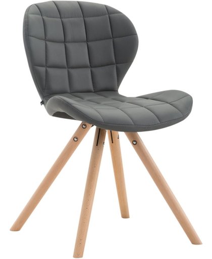 Clp Design retro stoel ALYSSA, bezoekersstoel, woonkamerstoel, eetkamerstoel, objectstoel, vergaderstoel, rond beukenhouten frame, bekleding van kunstleer - grijs, kleur onderstel : natura,