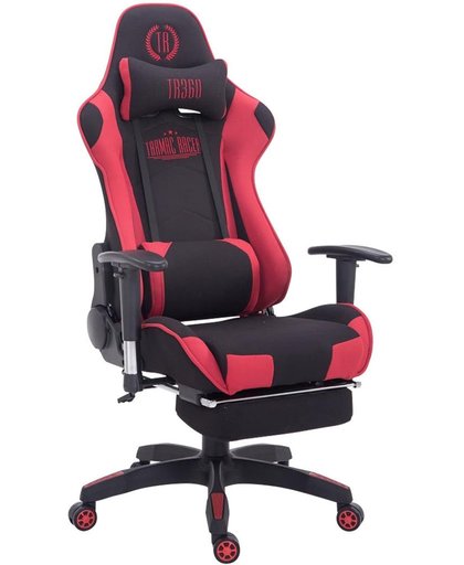 Clp Managerstoel TURBO directiestoel, Gaming chair met voetsteun, hoogte verstelbaar, ergonomisch, belastbaar tot 150 kg, stof - zwart/rood