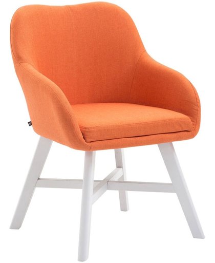Clp Eetkamerstoel KEPLER, wachtkamerstoel met armleuningen, bezoekersstoel met beukenhouten frame, keukenstoel, bekleding van stof - oranje, kleur onderstel : wit,