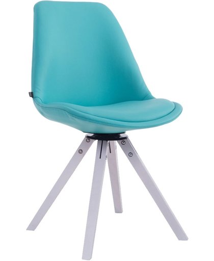 Clp Bezoekersstoel CALAIS, eetkamerstoel, wachtkamerstoel, relaxstoel, Draaifauteuil met vierkante houten poten, bekleding van kusntleer - blauw, kleur onderstel : wit,