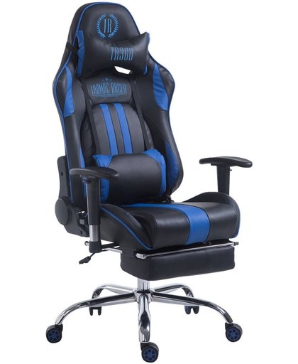 Clp Racing bureaustoel LIMIT XL, gaming stoel, max. belasting 150 kg, kunstleer - zwart/blauw met voetsteun