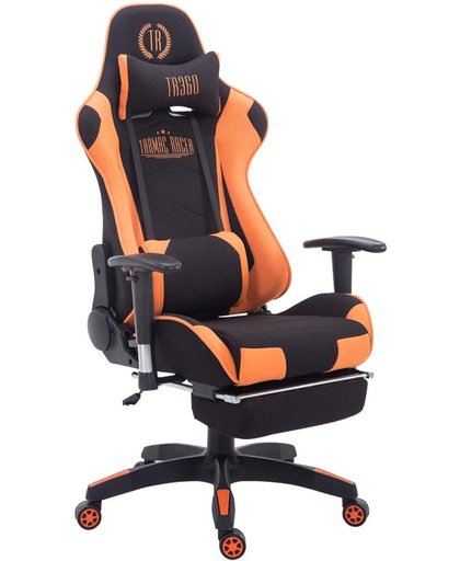 Clp Managerstoel TURBO directiestoel, Gaming chair met voetsteun, hoogte verstelbaar, ergonomisch, belastbaar tot 150 kg, stof - zwart/oranje