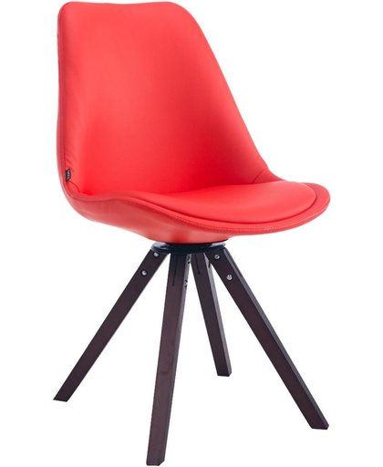 Clp Bezoekersstoel CALAIS, eetkamerstoel, wachtkamerstoel, relaxstoel, Draaifauteuil met vierkante houten poten, bekleding van kusntleer - rood, kleur onderstel : walnoot,