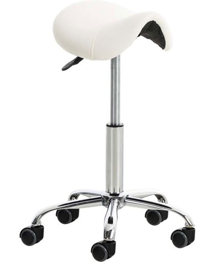 Clp Werkkruk RENO, cosmetische kruk, in hoogte verstelbaar 53 - 68 cm, draaibare kruk, metalen frame in chroomlook, met kunstlederen overtrek - wit