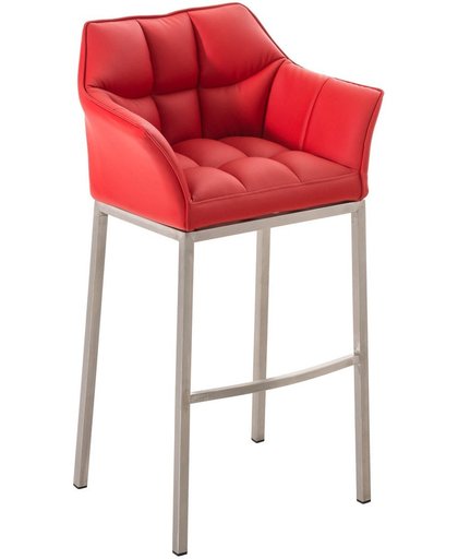 Clp Barkruk DAMASO met rugleuning, ergonomische voetsteun, zithoogte van 83 cm, verkrijgbaar in verschillende kleuren, mat RVS frame, bekleding van kunstleer - rood,