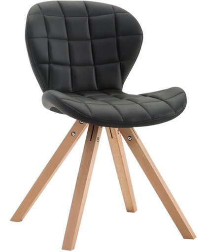 Clp Design retro stoel ALYSSA, bezoekersstoel, woonkamerstoel, eetkamerstoel, objectstoel, vergaderstoel, vierkant beukenhouten frame, bekleding van kunstleer - zwart, kleur onderstel : natura,