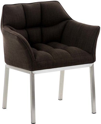 Clp Lounge stoel OCTAVIA - gepolsterde stoel met armsteun, stof - bruin, onderstel : edelstaal