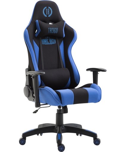 Clp Racing bureaustoel BOAVISTA, Gaming stoel, max. laadvermogen tot 136 kg, met / zonder voetensteun, directiestoel met kantelmechanisme, in hoogte verstelbaar, bekleding van stof - zwart/blauw, zonder voetsteun