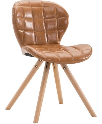 Clp Design retro stoel ALYSSA, bezoekersstoel, woonkamerstoel, eetkamerstoel, objectstoel, vergaderstoel, rond beukenhouten frame, bekleding van kunstleer - lichtbruin, kleur onderstel : natura,