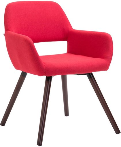 Clp Eetkamerstoel BOBBY, wachtkamerstoel met armleuningen, bezoekersstoel met beukenhouten frame, keukenstoel, bekleding van stof, - rood, kleur onderstel : walnoot,