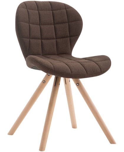 Clp Design retro stoel ALYSSA, bezoekersstoel, woonkamerstoel, eetkamerstoel, objectstoel, vergaderstoel, rond beukenhouten frame, bekleding van stof - bruin, kleur onderstel : natura,
