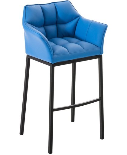 Clp Barkruk DAMASO met rugleuning, ergonomische voetsteun, zithoogte van 83 cm, verkrijgbaar in verschillende kleuren, mat zwart frame, bekleding van kunstleer - blauw,
