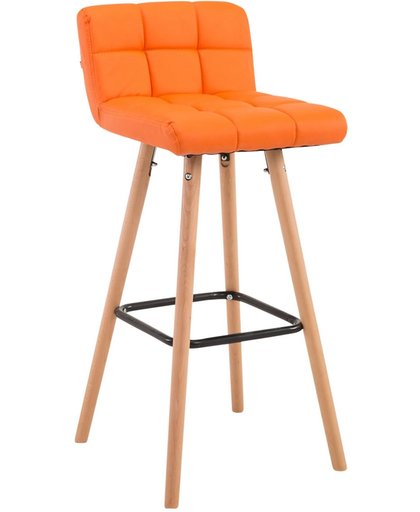 Clp Barkruk LINCOLN V2, met rugleuning en voetsteun voor extra comfort, maximaal laadvermogen 150 kg, bekleding van kunstleer - oranje kleur onderstel : natura