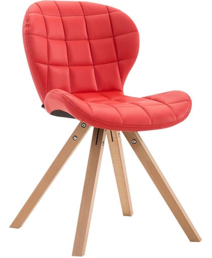 Clp Design retro stoel ALYSSA, bezoekersstoel, woonkamerstoel, eetkamerstoel, objectstoel, vergaderstoel, vierkant beukenhouten frame, bekleding van kunstleer - rood, kleur onderstel : natura,