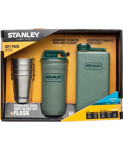 Stanley Adventure Shot Glass Set + Flask Flacon - 236 ml flacon + 4 x 200 ml cups - RVS - Hammertone Green