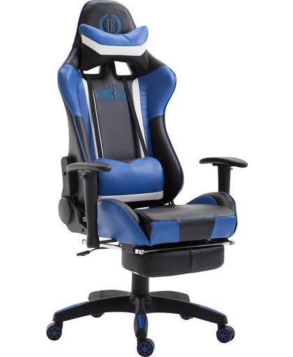 Clp Bureaustoel JEREZ, gaming chair met en zonder voetensteun leverbaar, bureaustoel, directiestoel, met kantelmechanisme,  belastbaar tot 136 kg - kunstleer - zwart/blauw, met voetsteun