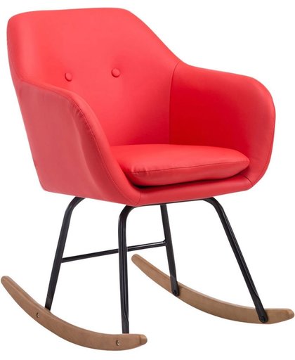 Clp Schommelstoel AVALON, schommelstoel met metalen frame, verstelbare stoel met houten rails, kunstlederen stoel - rood