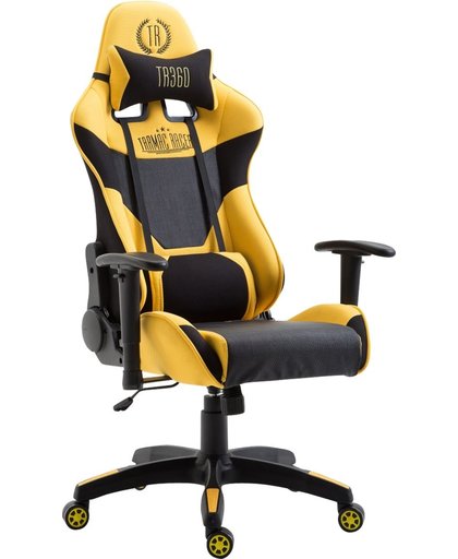 Clp Racing bureaustoel MONSANO, max. laadvermogen tot 136 kg, gamingstoel, bureaustoel, leverbaar met / zonder voetsteun, kantelmechanisme, bekleding van stof - zwart/geel, zonder voetsteun
