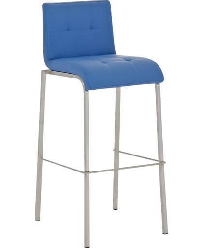 Clp moderne barkruk AVOLA, zithoogte: 78 cm, stapelbaar, met geborsteld roestvrij stalen frame en kunstlederen bekleding - blauw,