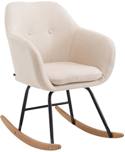 Clp Schommelstoel AVALON, schommelstoel met metalen frame, verstelbare stoel met houten rails, stoffen stoel - crème