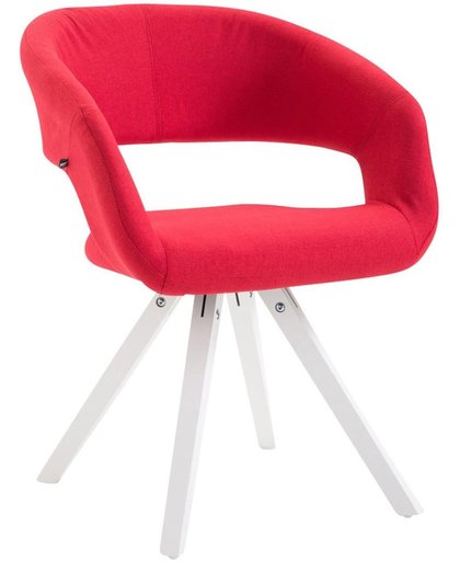 Clp Eetkamerstoel SUEZ, wachtkamerstoel, fauteuil, keukenstoel, bezoekersstoel, eikenhouten frame met stoffen bekeding - Bekleding kleur: rood kleur onderstel : wit